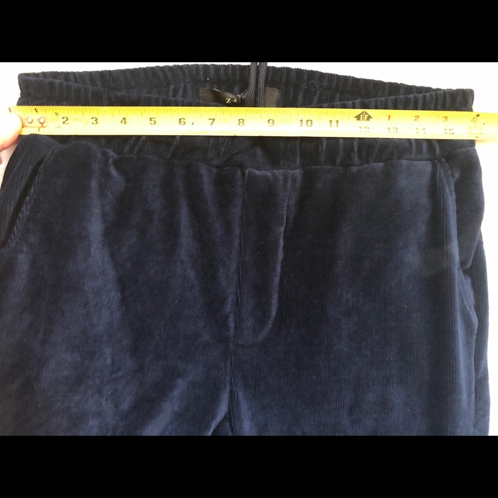 ZARA NWT Navy Corduroy Drawstring Waist Pants Size Large Minimalist Contemporary - Picture 6 of 9
